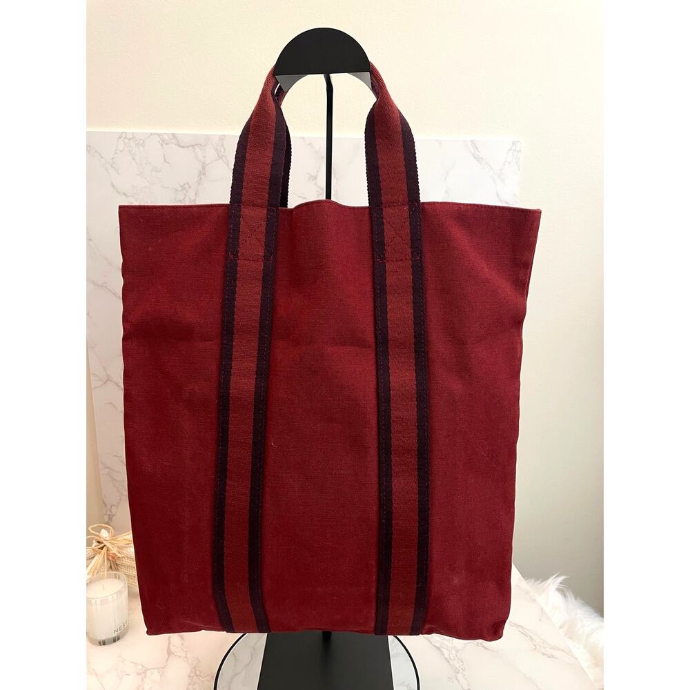 Hermes Vintage Fourre-Tout Cabas Tote in Bordeaux / Burgundy Canvas GUC with COA - Picture 2 of 8